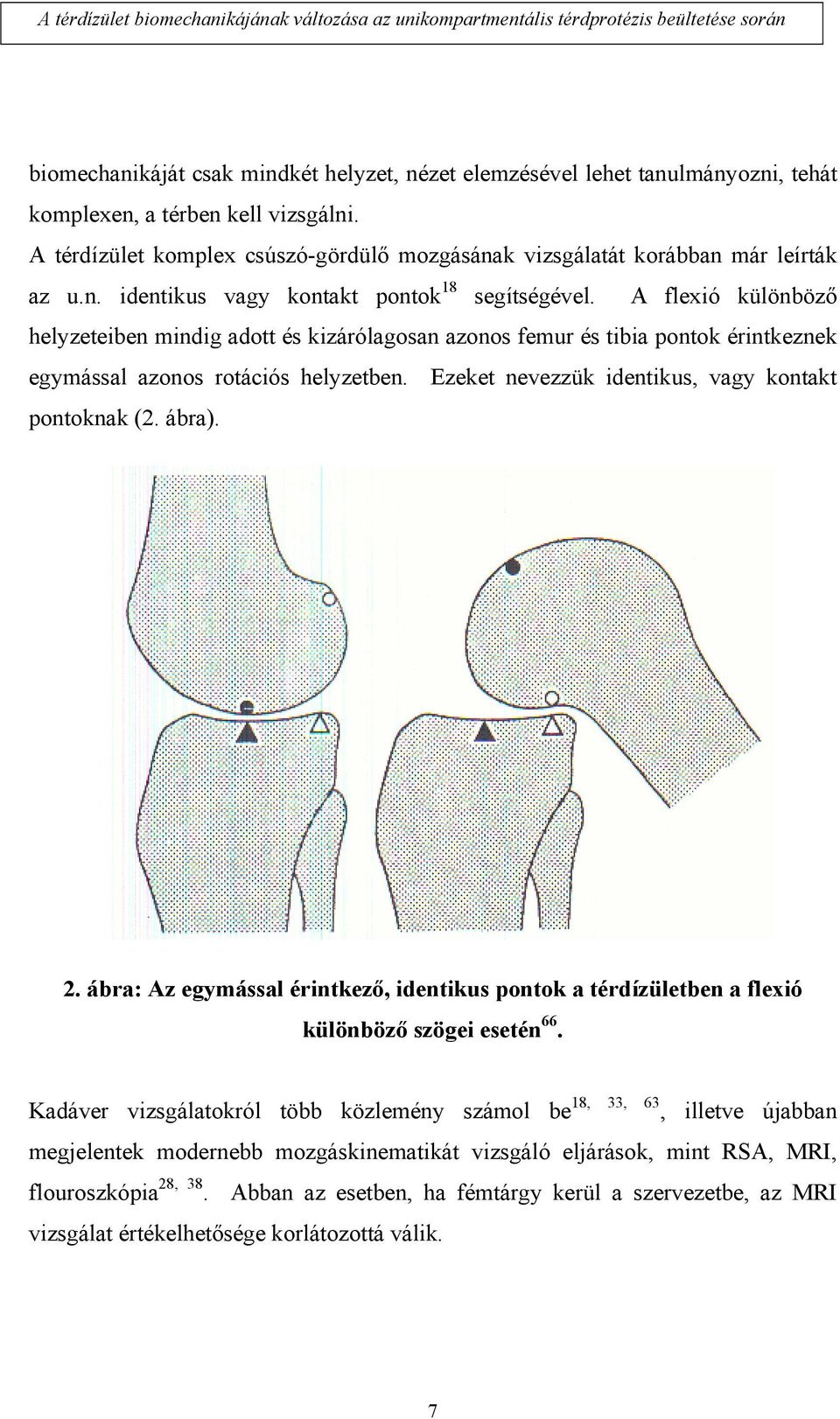 A flexió különböző helyzeteiben mindig adott és kizárólagosan azonos femur és tibia pontok érintkeznek egymással azonos rotációs helyzetben. Ezeket nevezzük identikus, vagy kontakt pontoknak (2.