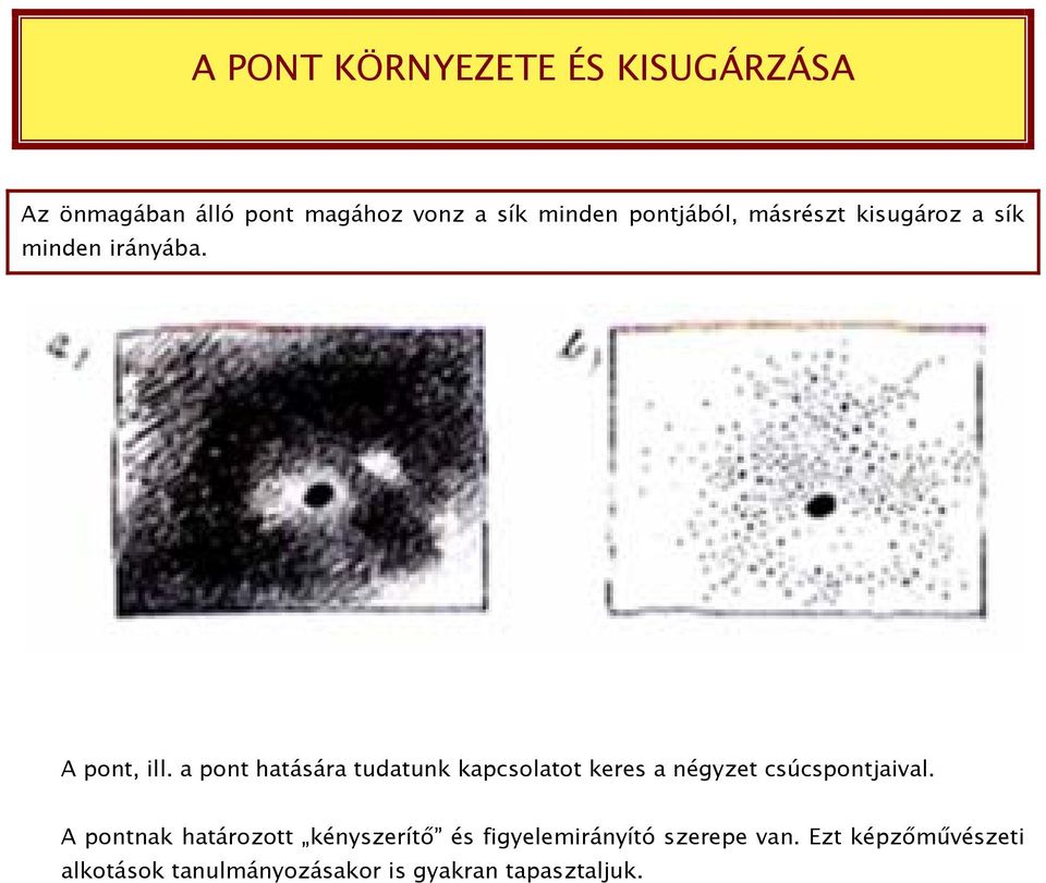 a pont hatására tudatunk kapcsolatot keres a négyzet csúcspontjaival.