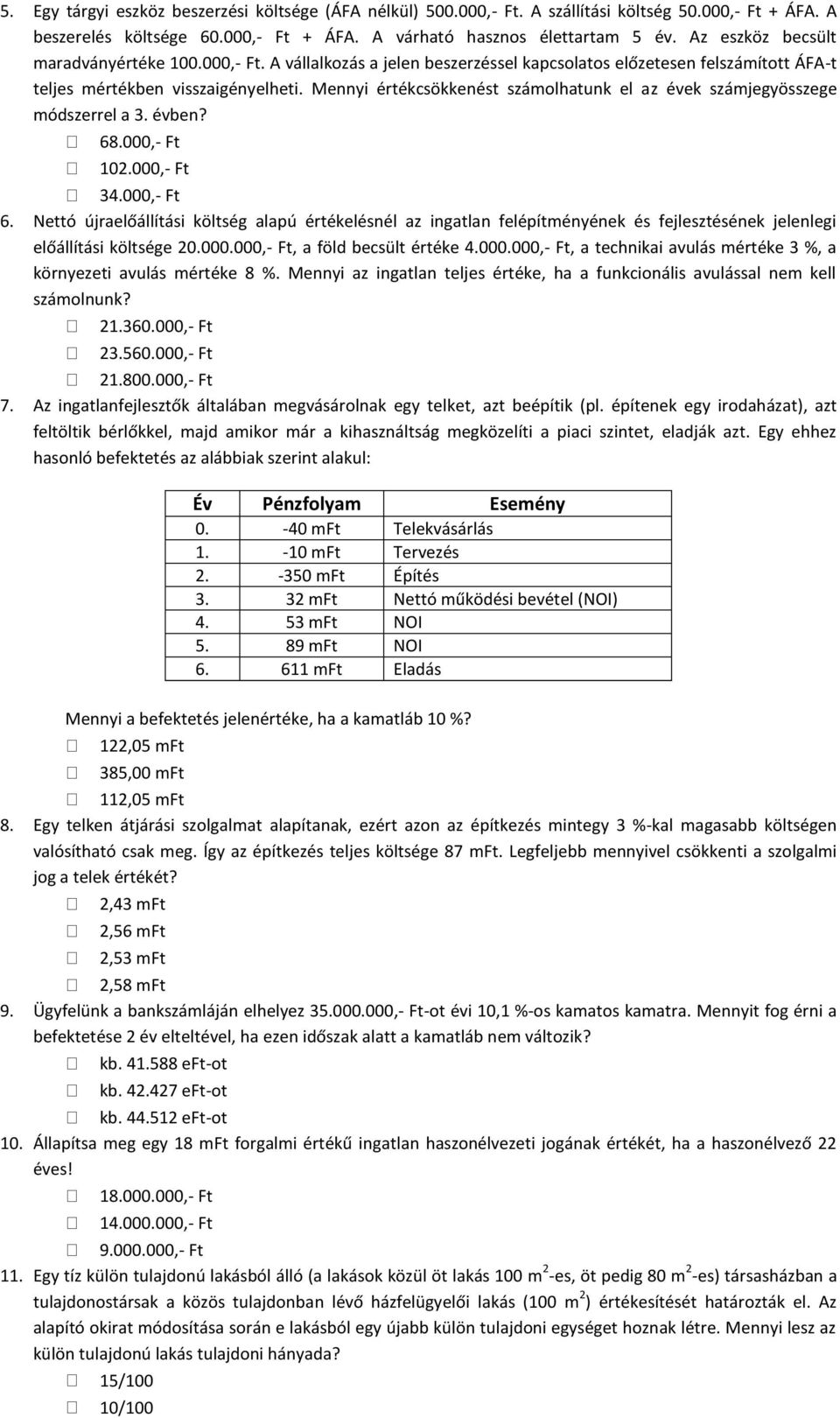 Mennyi értékcsökkenést számolhatunk el az évek számjegyösszege módszerrel a 3. évben? 68.000,- Ft 102.000,- Ft 34.000,- Ft 6.