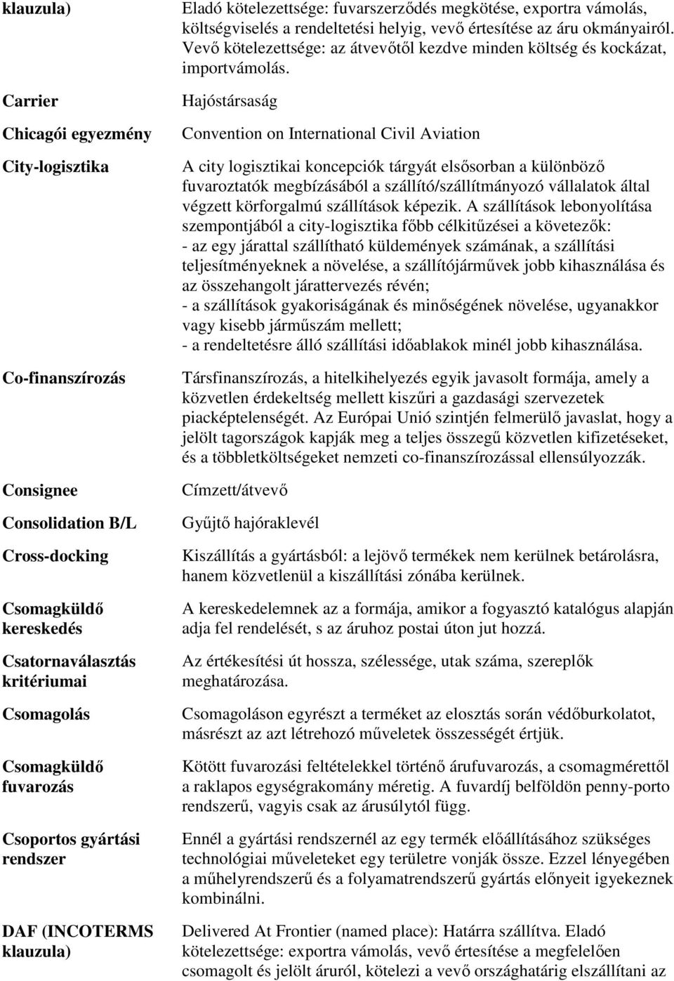 Vevő kötelezettsége: az átvevőtől kezdve minden költség és kockázat, importvámolás.