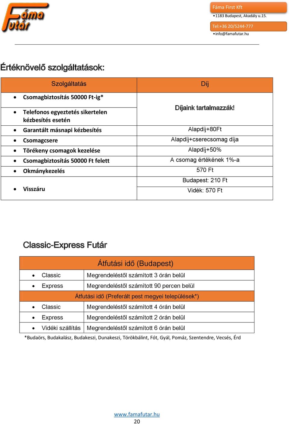 Visszáru Budapest: 210 Ft Vidék: 570 Ft Classic-Express Futár Átfutási idő (Budapest) Classic Megrendeléstől számított 3 órán belül Express Megrendeléstől számított 90 percen belül Átfutási idő