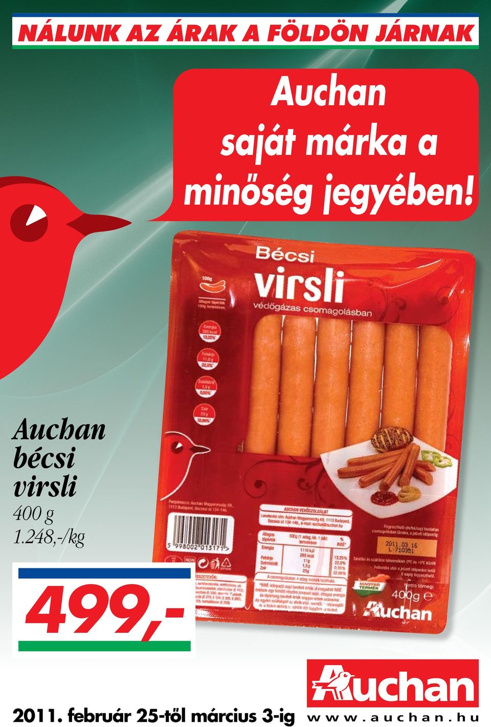 mm m Auchan bécsi virsli 400 g 1.