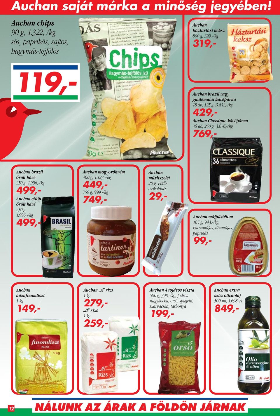 432,-/kg 429,- Auchan Classique kávépárna 36 db, 250 g, 3.076,-/kg 769,- Auchan brazil őrölt kávé 250 g, 1.996,-/kg 499,- Auchan etióp őrölt kávé 250 g 1.996,-/kg Auchan mogyorókrém 400 g, 1.