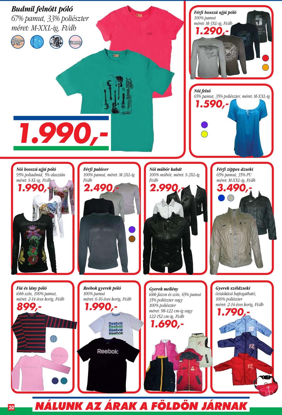 990,- Férfi zippes dzseki 65% pamut, 35% PU méret: M-XXL-ig, Ft/db 3.