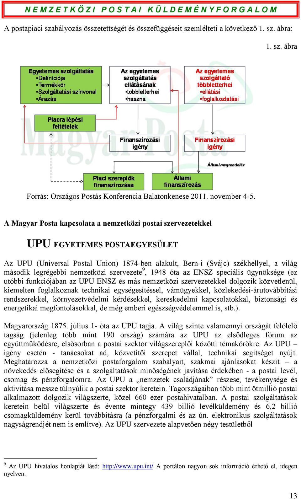 nemzetközi szervezete 9, 1948 óta az ENSZ speciális ügynöksége (ez utóbbi funkciójában az UPU ENSZ és más nemzetközi szervezetekkel dolgozik közvetlenül, kiemelten foglalkoznak technikai