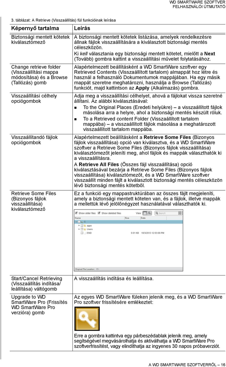 listázása, amelyek rendelkezésre állnak fájlok visszaállítására a kiválasztott biztonsági mentés céleszközön.