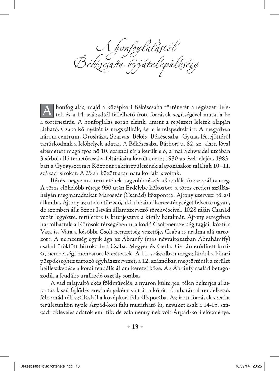 A honfoglalás során eleink, amint a régészeti leletek alapján látható, Csaba környékét is megszállták, és le is telepedtek itt.