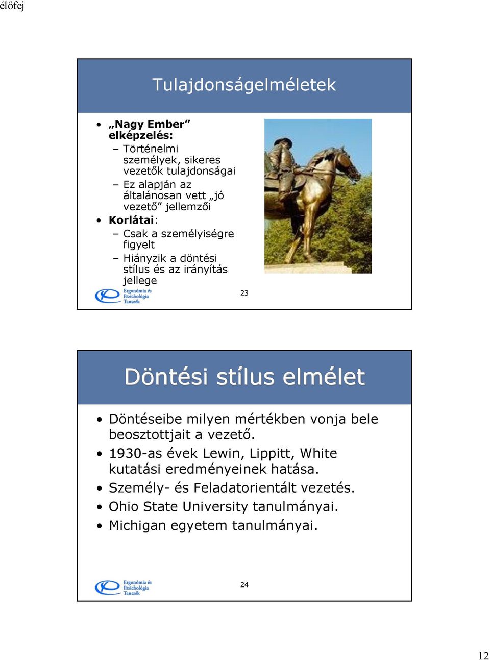 23 Döntési stílus elmélet Döntéseibe milyen mértékben vonja bele beosztottjait a vezető.