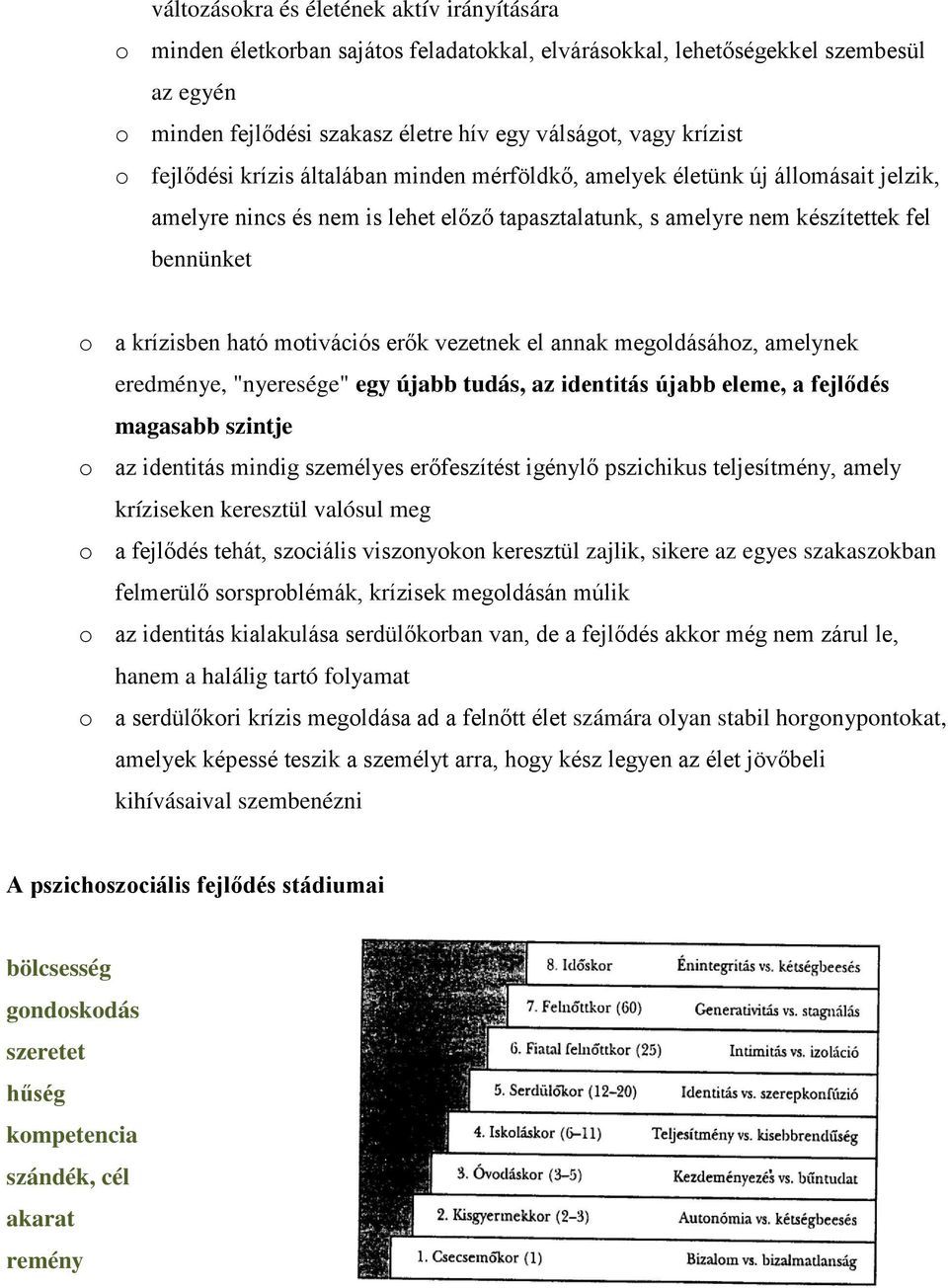 motivációs erők vezetnek el annak megoldásához, amelynek eredménye, "nyeresége" egy újabb tudás, az identitás újabb eleme, a fejlődés magasabb szintje o az identitás mindig személyes erőfeszítést