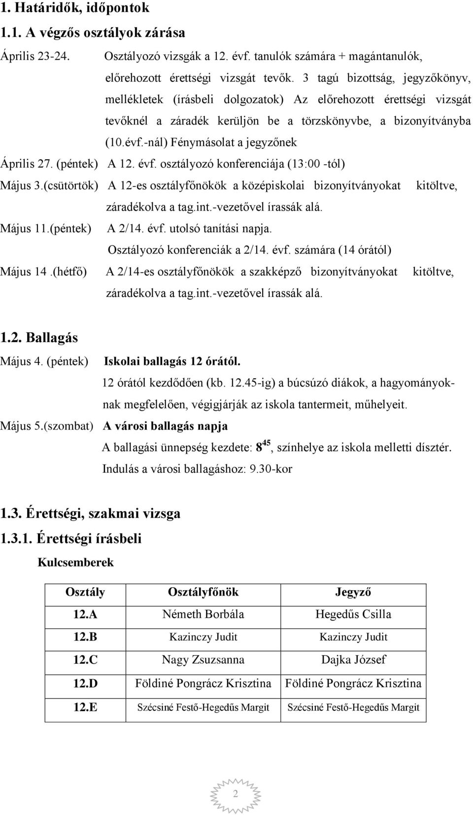 -nál) Fénymásolat a jegyzőnek Április 27. (péntek) A 12. évf. osztályozó konferenciája (13:00 -tól) Május 3.