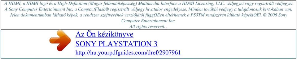 védjegyei vagy regisztrált védjegyei. A Sony Computer Entertainment Inc. a CompactFlash regisztrált védjegy hivatalos engedélyese.