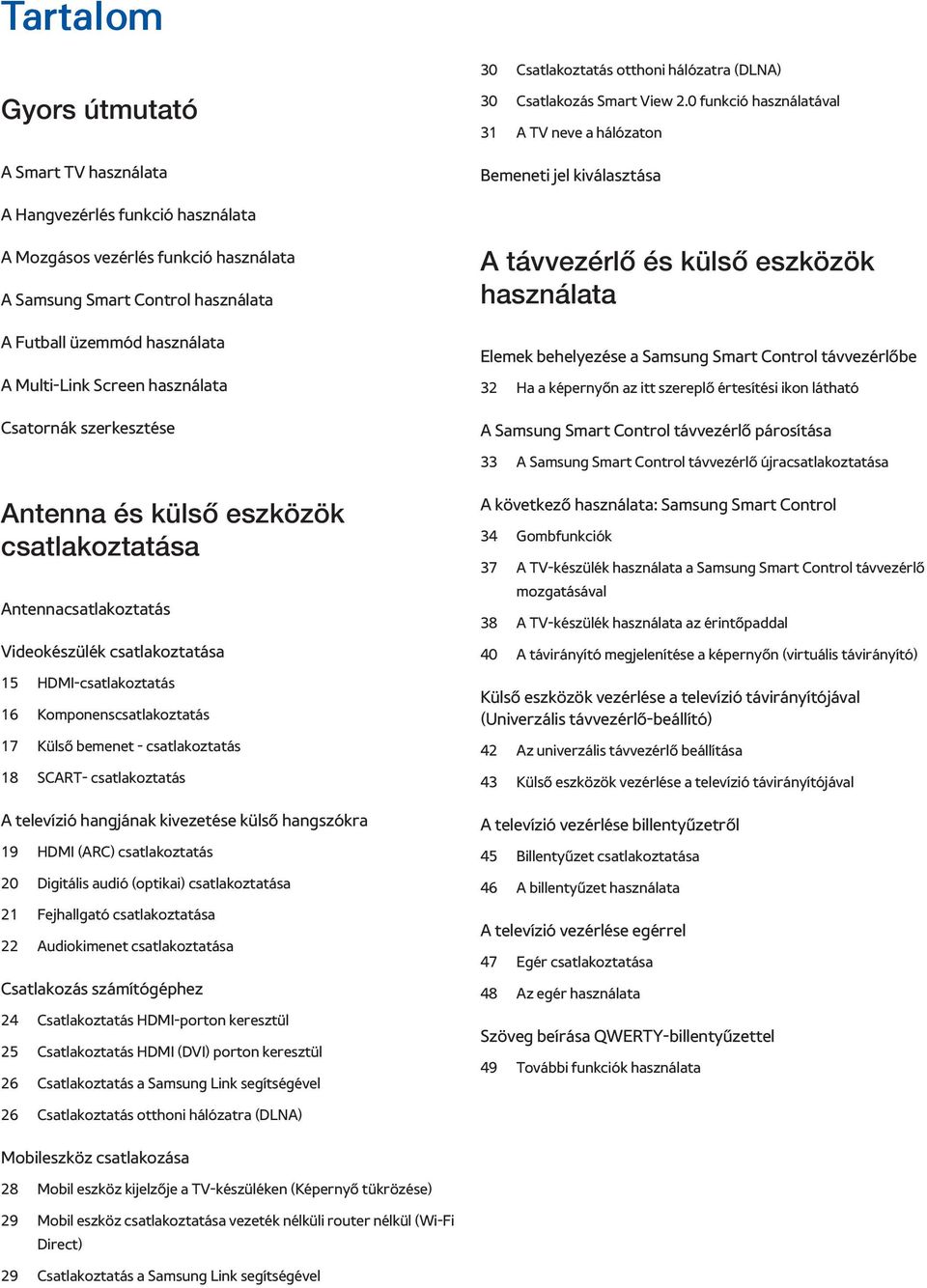 üzemmód használata A Multi-Link Screen használata Csatornák szerkesztése A távvezérlő és külső eszközök használata Elemek behelyezése a Samsung Smart Control távvezérlőbe 32 Ha a képernyőn az itt