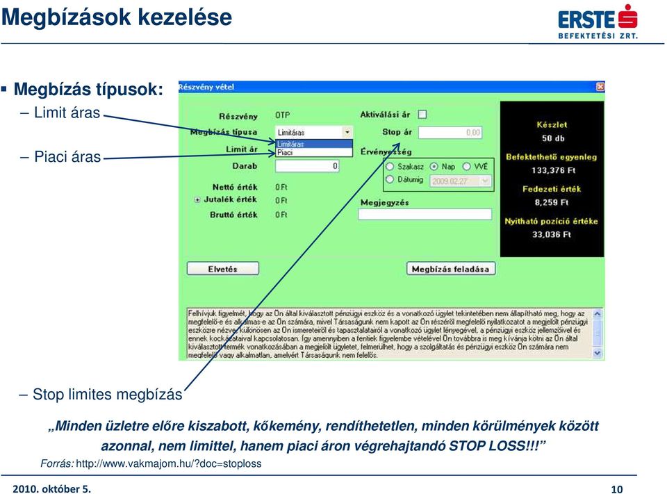 körülmények között azonnal, nem limittel, hanem piaci áron végrehajtandó