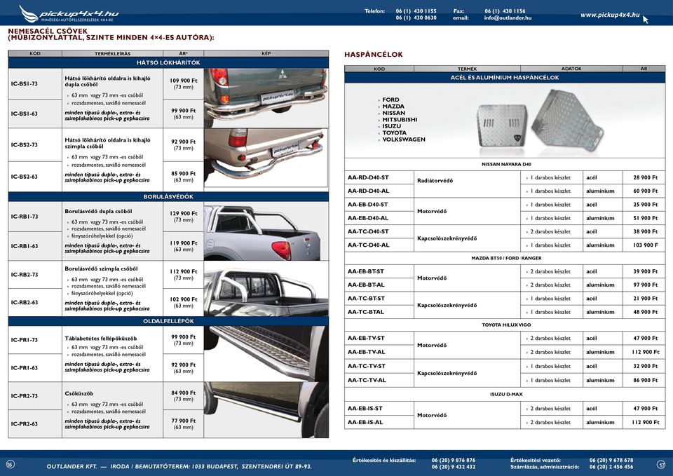 termék adatok ár Acél és ALUMÍNIUM haspáncélok FORD MAZDA NISSAN MITSUBISHI ISUZU TOYOTA VOLKSWAGEN Radiátorvédő Nissan Navara D40 1 darabos készlet acél 28 900 Ft AA-RD-D40-AL 1 darabos készlet