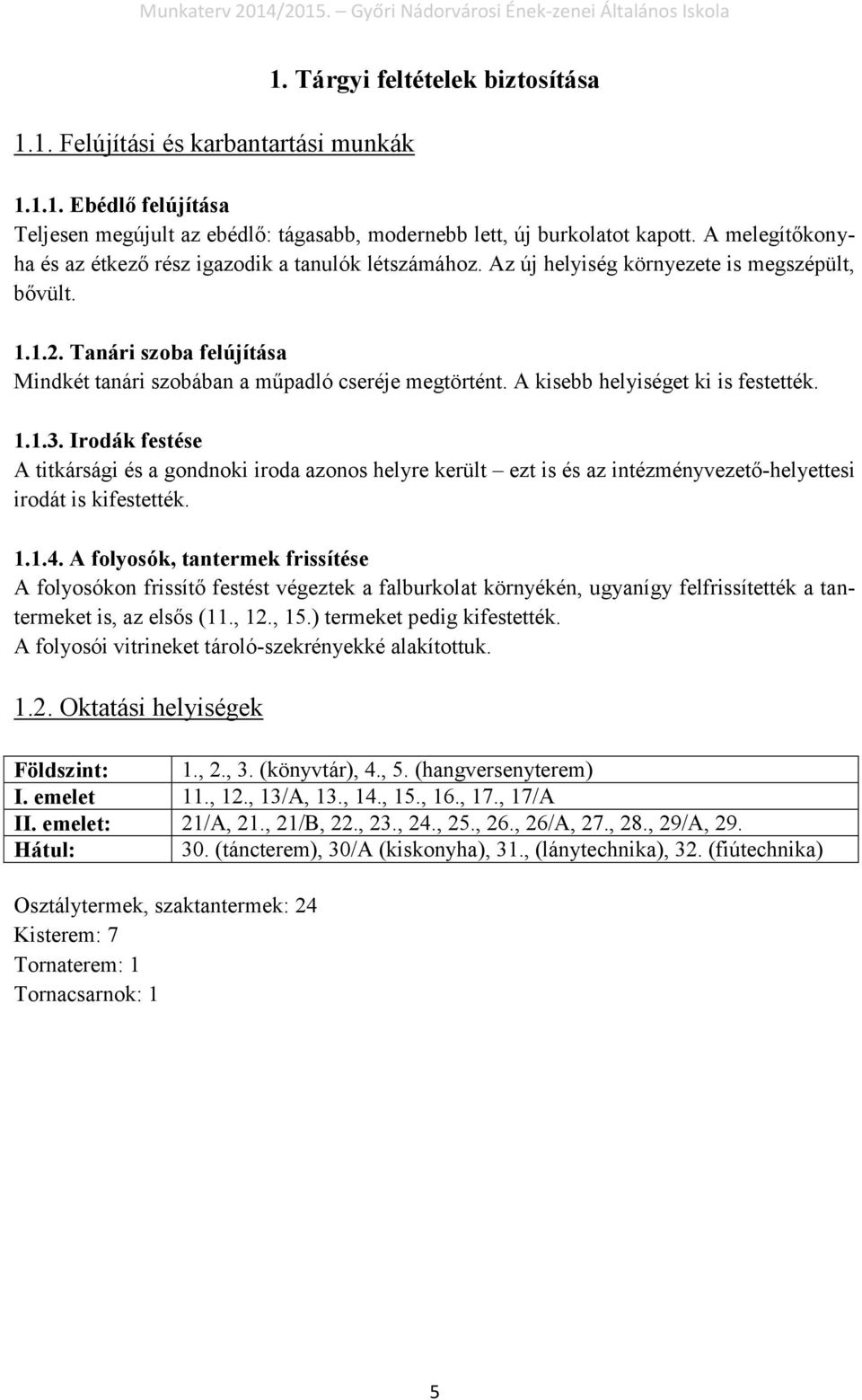 A kisebb helyiséget ki is festették. 1.1.3. Irodák festése A titkársági és a gondnoki iroda azonos helyre került ezt is és az intézményvezető-helyettesi irodát is kifestették. 1.1.4.