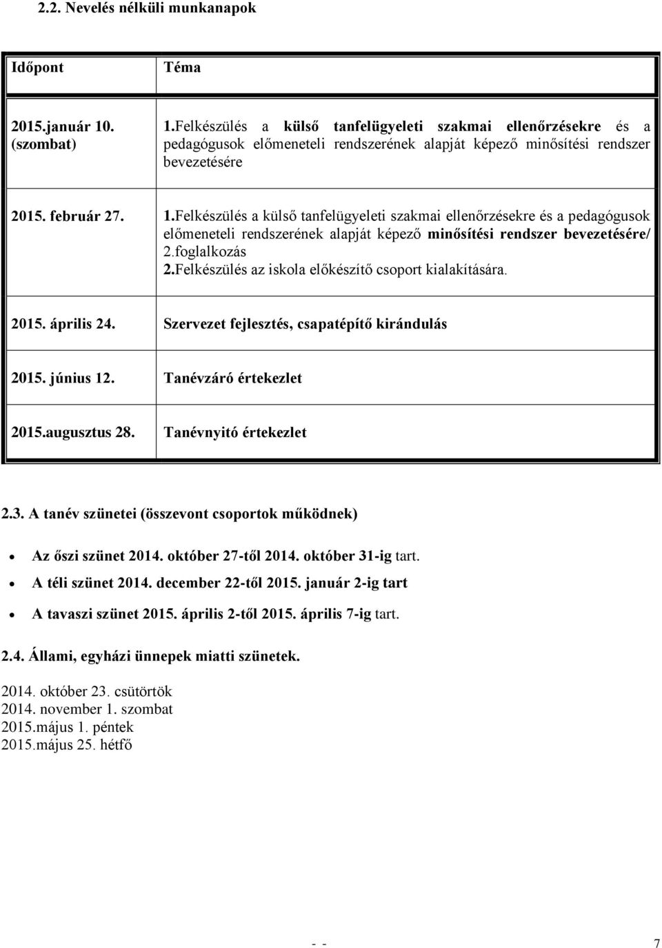 Felkészülés a külső tanfelügyeleti szakmai ellenőrzésekre és a pedagógusok előmeneteli rendszerének alapját képező minősítési rendszer bevezetésére/ 2.foglalkozás 2.