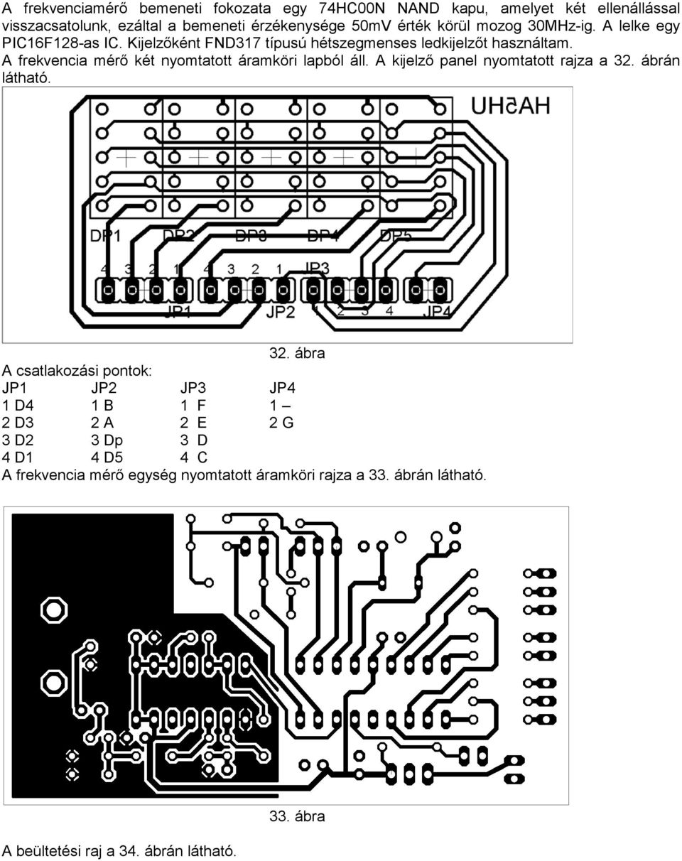 A frekvencia mérő két nyomtatott áramköri lapból áll. A kijelző panel nyomtatott rajza a 32.