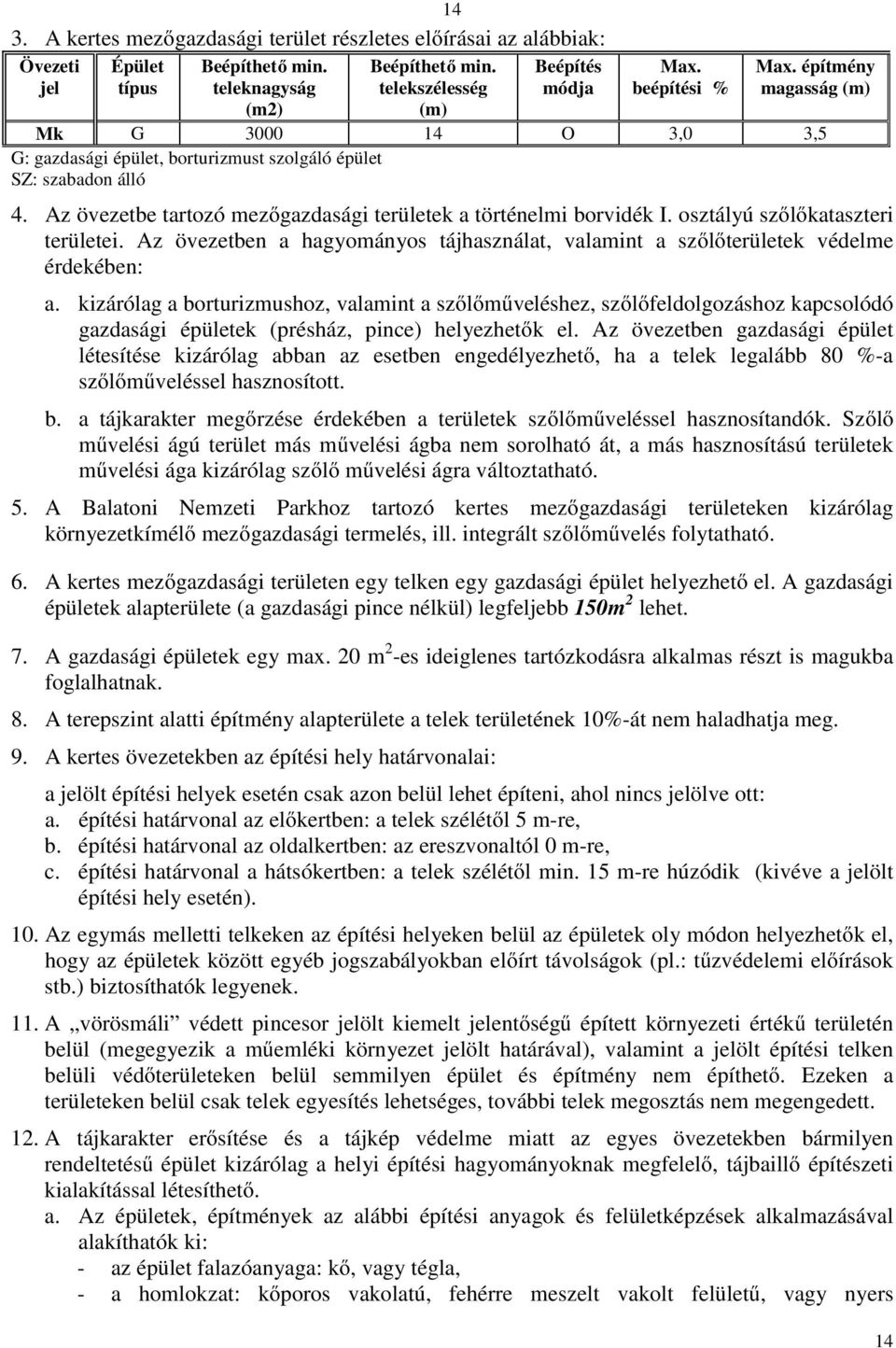 osztályú szőlőkataszteri területei. Az övezetben a hagyományos tájhasználat, valamint a szőlőterületek védelme érdekében: a.