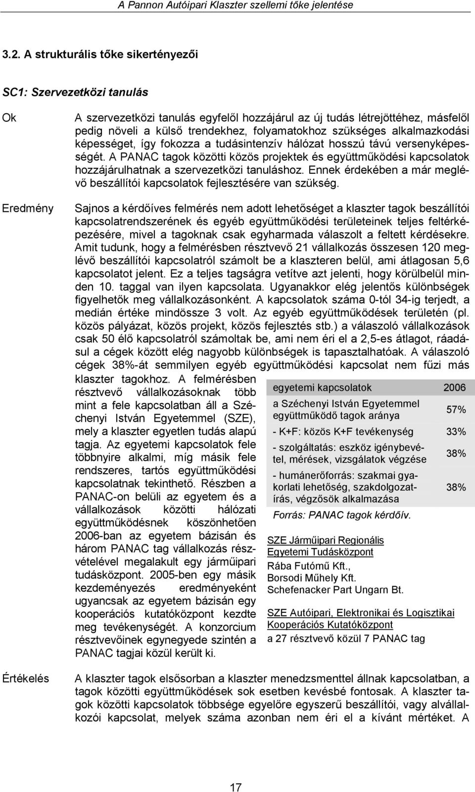 A PANAC tagok közötti közös projektek és együttműködési kapcsolatok hozzájárulhatnak a szervezetközi tanuláshoz. Ennek érdekében a már meglévő beszállítói kapcsolatok fejlesztésére van szükség.