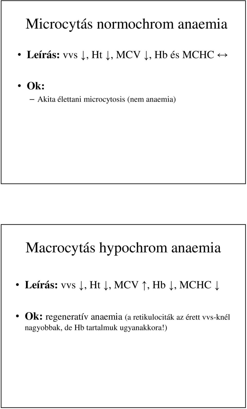 anaemia Leírás: vvs, Ht, MCV, Hb, MCHC Ok: regeneratív anaemia (a