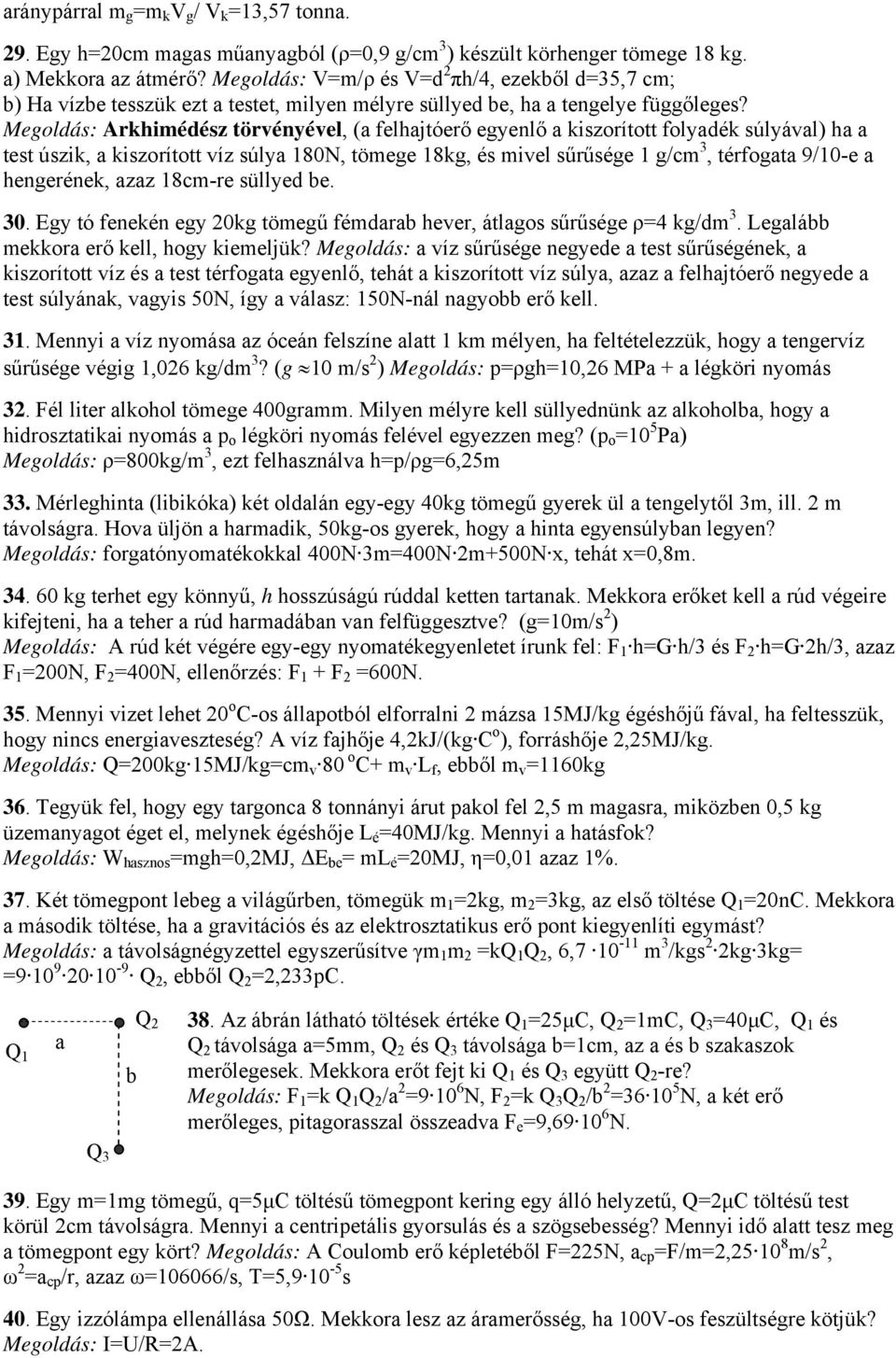 Megoldás: Arkhimédész törvényével, (a felhajtóerő egyenlő a kiszorított folyadék súlyával) ha a test úszik, a kiszorított víz súlya 180N, tömege 18kg, és mivel sűrűsége 1 g/cm 3, térfogata 9/10-e a