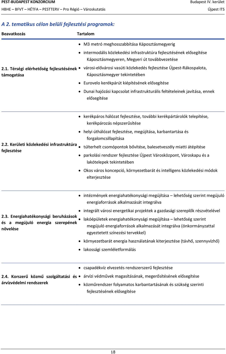 továbbvezetése városi-elővárosi vasúti közlekedés fejlesztése Újpest-Rákospalota, Káposztásmegyer tekintetében Eurovelo kerékpárút kiépítésének elősegítése Dunai hajózási kapcsolat infrastrukturális