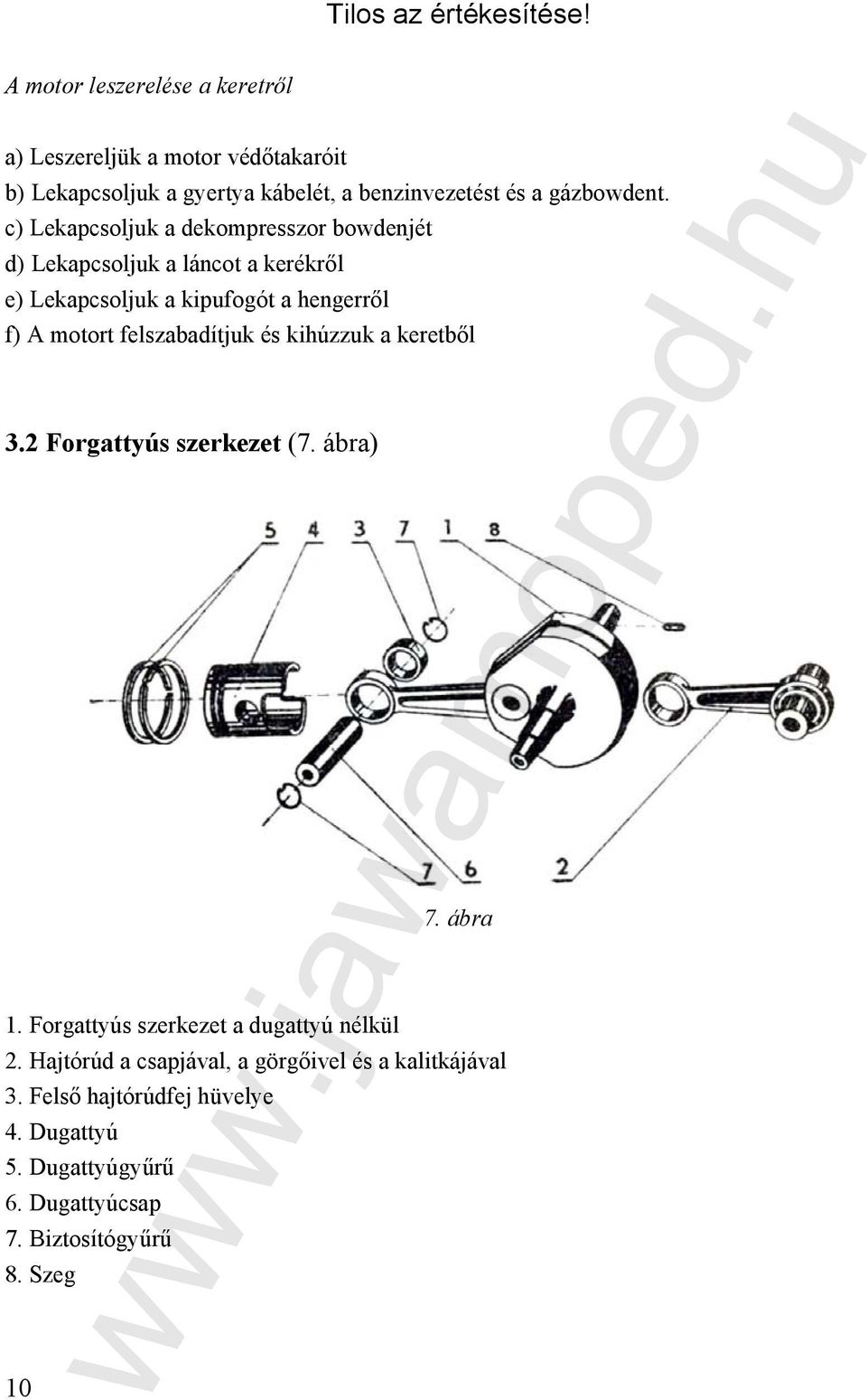 felszabadítjuk és kihúzzuk a keretből 3.2 Forgattyús szerkezet (7. ábra) 7. ábra 1. Forgattyús szerkezet a dugattyú nélkül 2.