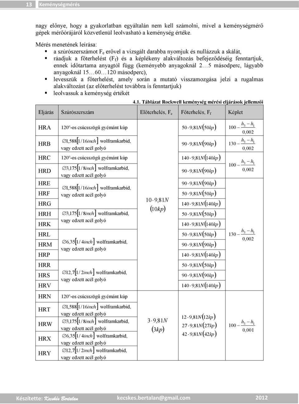 anyagtól függ (keményebb anyagoknál 5 másoperc, lágyabb anyagoknál 5 60 0 másoperc), levesszük a főterhelést, amely során a mutató visszamozgása jelzi a rugalmas alakváltozást (az előterhelést