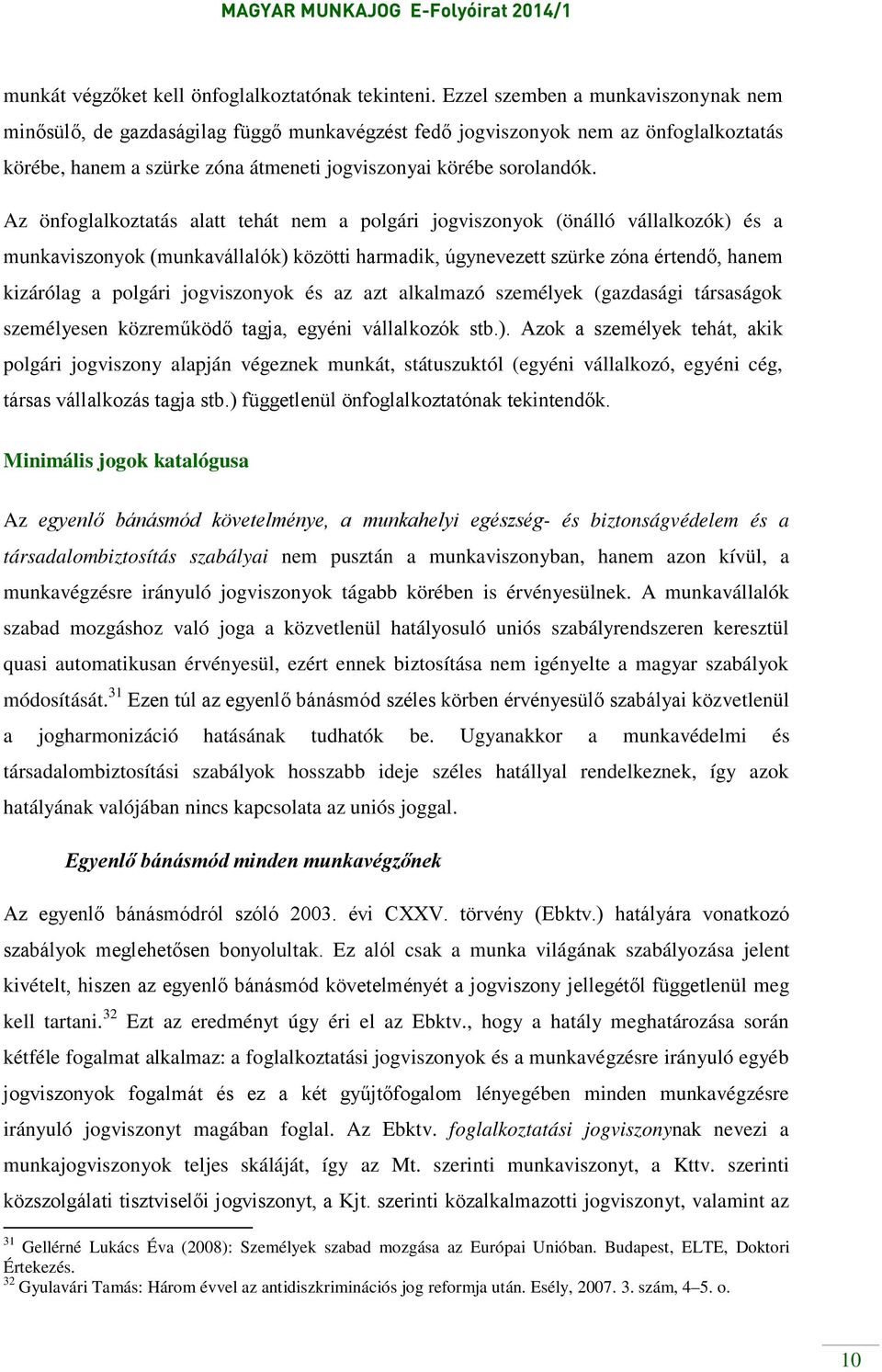 Az önfoglalkoztatás alatt tehát nem a polgári jogviszonyok (önálló vállalkozók) és a munkaviszonyok (munkavállalók) közötti harmadik, úgynevezett szürke zóna értendő, hanem kizárólag a polgári