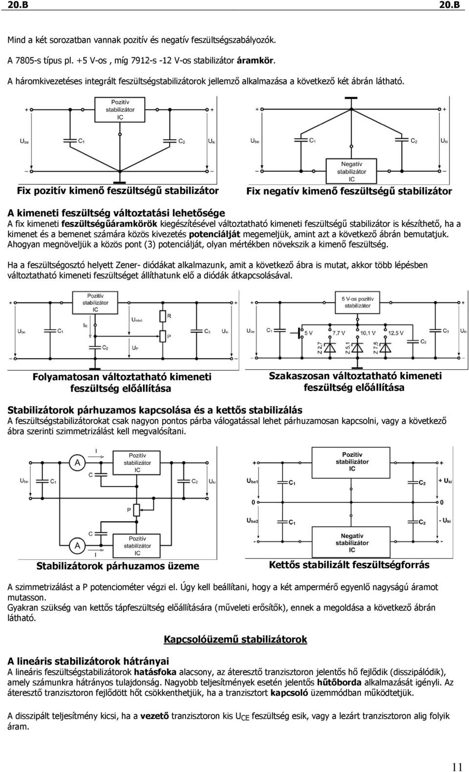 Fix pozitív kimenı feszültségő stabilizátor Fix negatív kimenı feszültségő stabilizátor A kimeneti feszültség változtatási lehetısége A fix kimeneti feszültségőáramkörök kiegészítésével változtatható