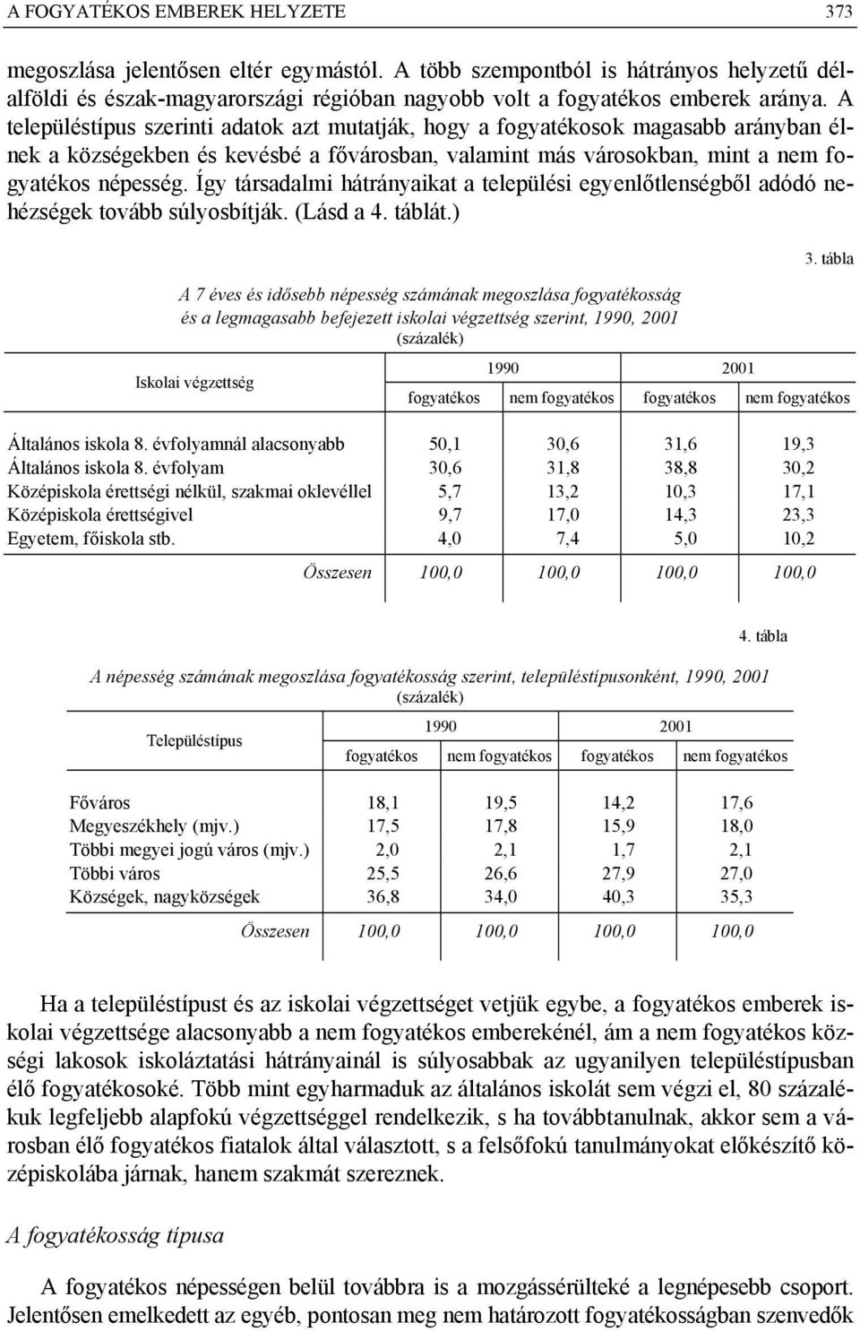 Így társadalmi hátrányaikat a települési egyenlőtlenségből adódó nehézségek tovább súlyosbítják. (Lásd a 4. táblát.