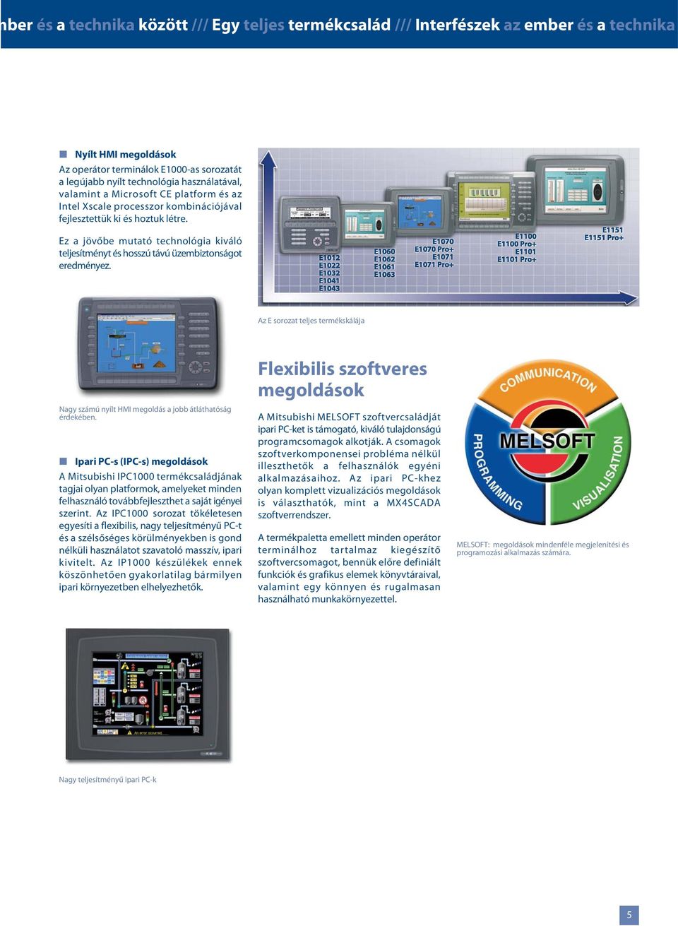Ez a jövőbe mutató technológia kiváló teljesítményt és hosszú távú üzembiztonságot eredményez. Az E sorozat teljes termékskálája Nagy számú nyílt HMI megoldás a jobb átláthatóság érdekében.