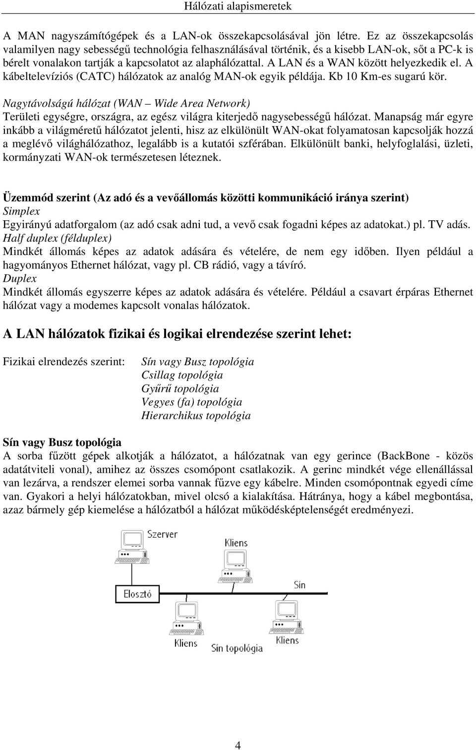 A LAN és a WAN között helyezkedik el. A kábeltelevíziós (CATC) hálózatok az analóg MAN-ok egyik példája. Kb 10 Km-es sugarú kör.