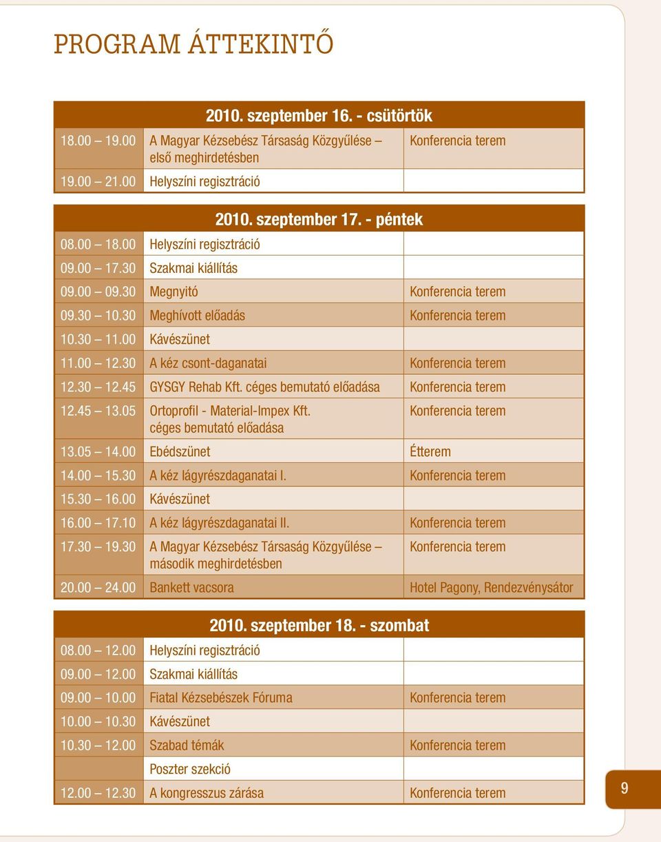 30.45 GYSGY Rehab Kft. céges bemutató elôadása Konferencia terem.45 3.05 Ortoprofil - Material-Impex Kft. céges bemutató elôadása 3.05 4.00 Ebédszünet Étterem Konferencia terem 4.00 5.