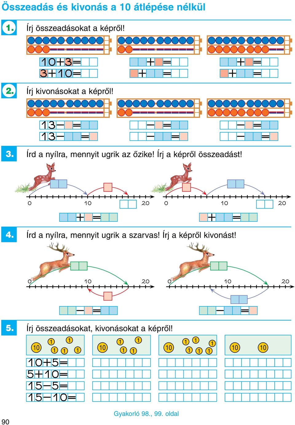 Írj a képről összeadást! 0 20 0 20 + + = = 4. Írd a nyílra, mennyit ugrik a szarvas!