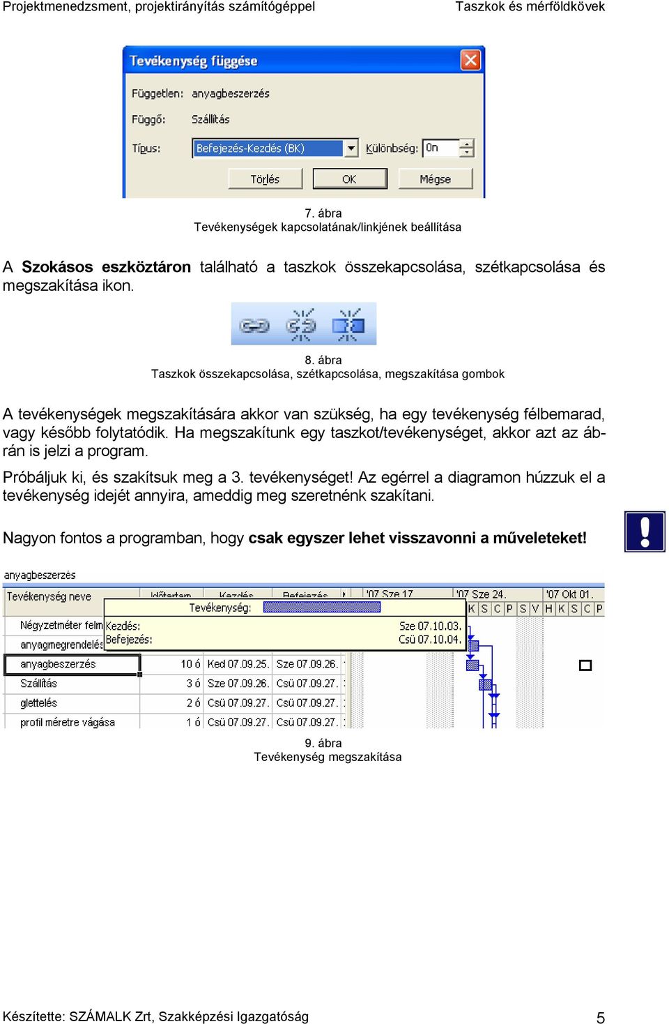 Ha megszakítunk egy taszkot/tevékenységet, akkor azt az ábrán is jelzi a program. Próbáljuk ki, és szakítsuk meg a 3. tevékenységet!