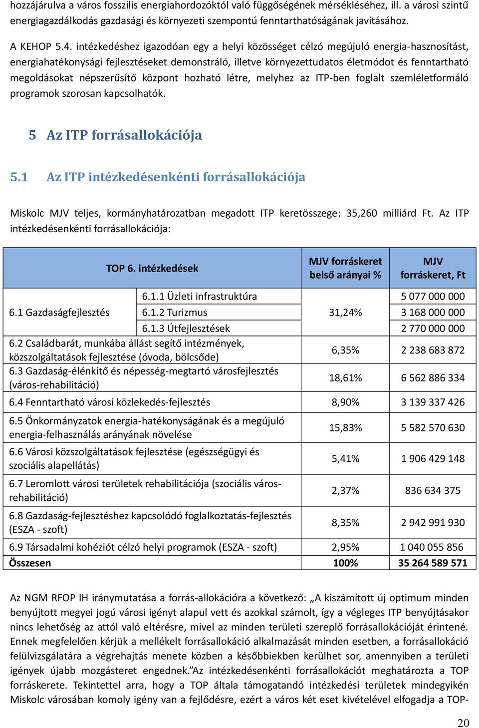 népszerűsítő központ hozható létre, melyhez az ITP-ben foglalt szemléletformáló programok szorosan kapcsolhatók. 5 Az ITP forrásallokációja 5.