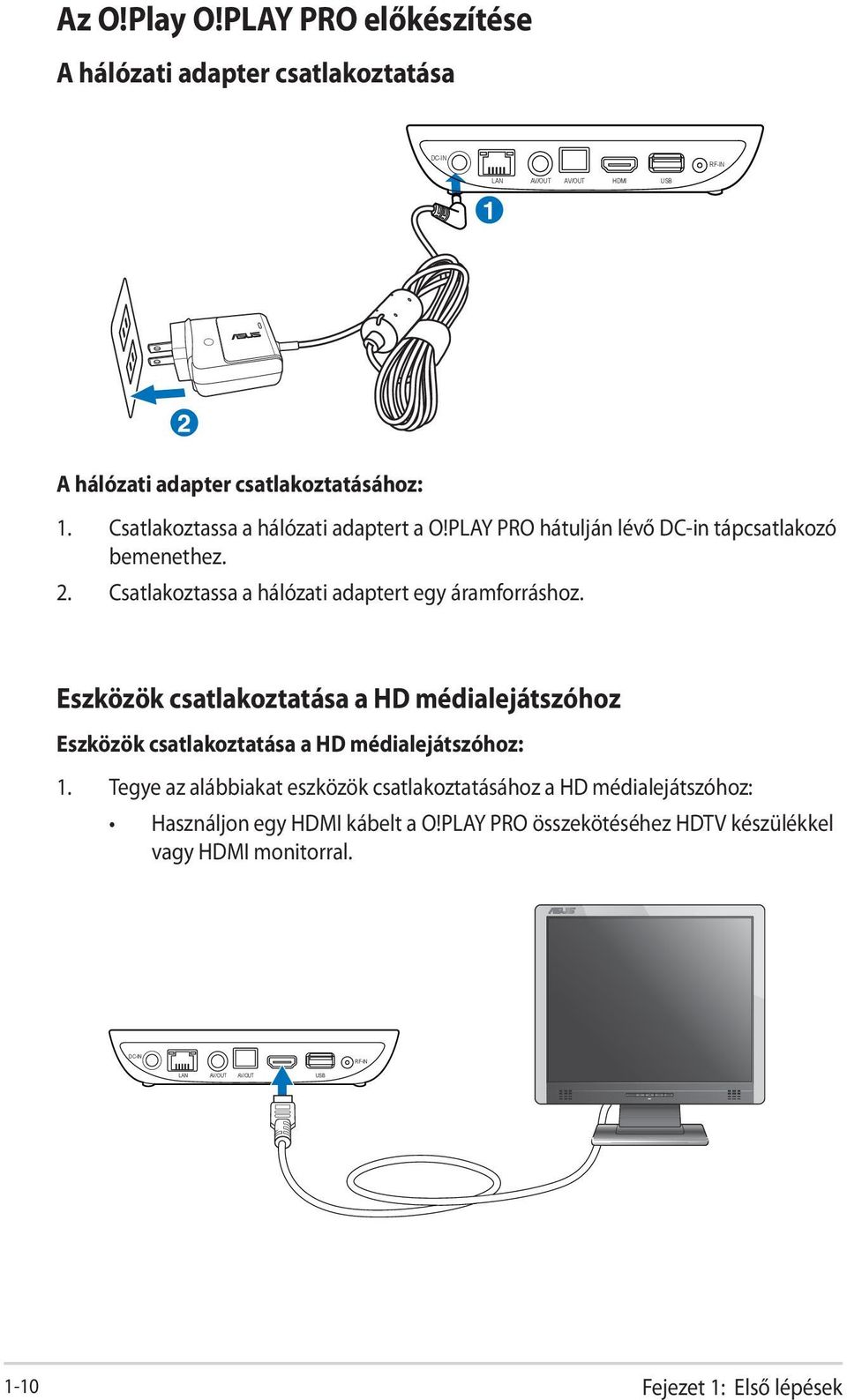 Eszközök csatlakoztatása a HD médialejátszóhoz Eszközök csatlakoztatása a HD médialejátszóhoz: 1.