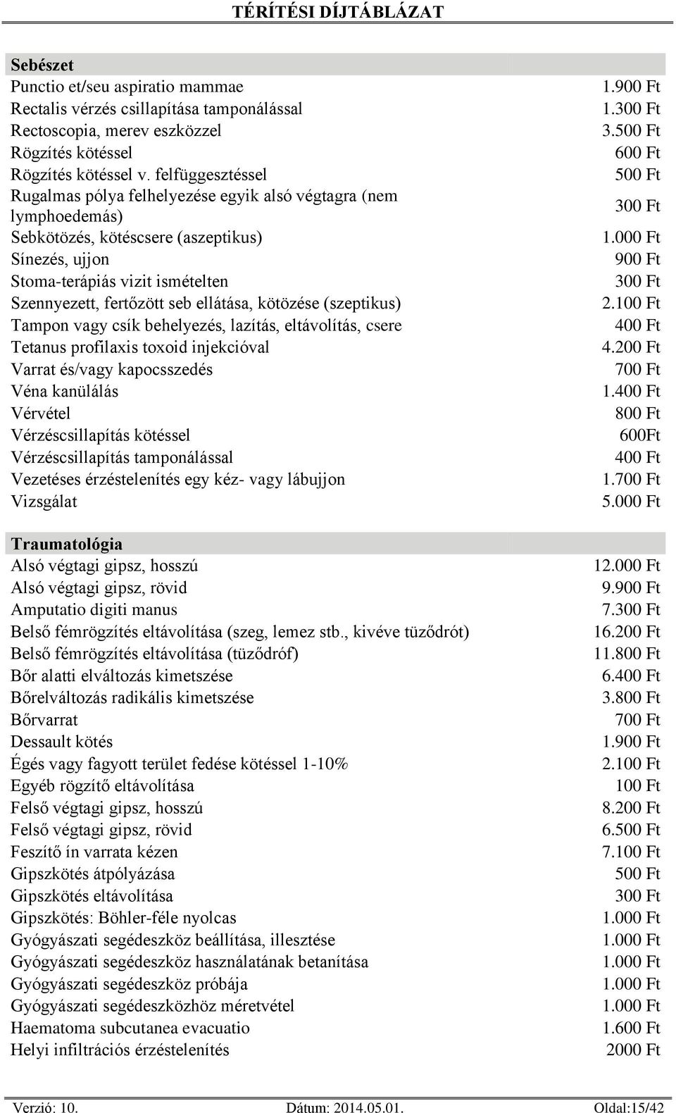 ellátása, kötözése (szeptikus) Tampon vagy csík behelyezés, lazítás, eltávolítás, csere Tetanus profilaxis toxoid injekcióval Varrat és/vagy kapocsszedés Véna kanülálás Vérvétel Vérzéscsillapítás