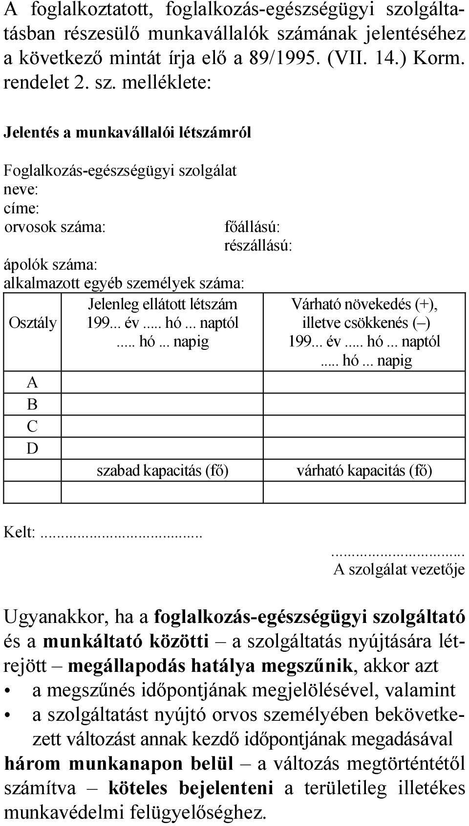 mának jelentéséhez a következő mintát írja elő a 89/1995. (VII. 14.) Korm. rendelet 2. sz.