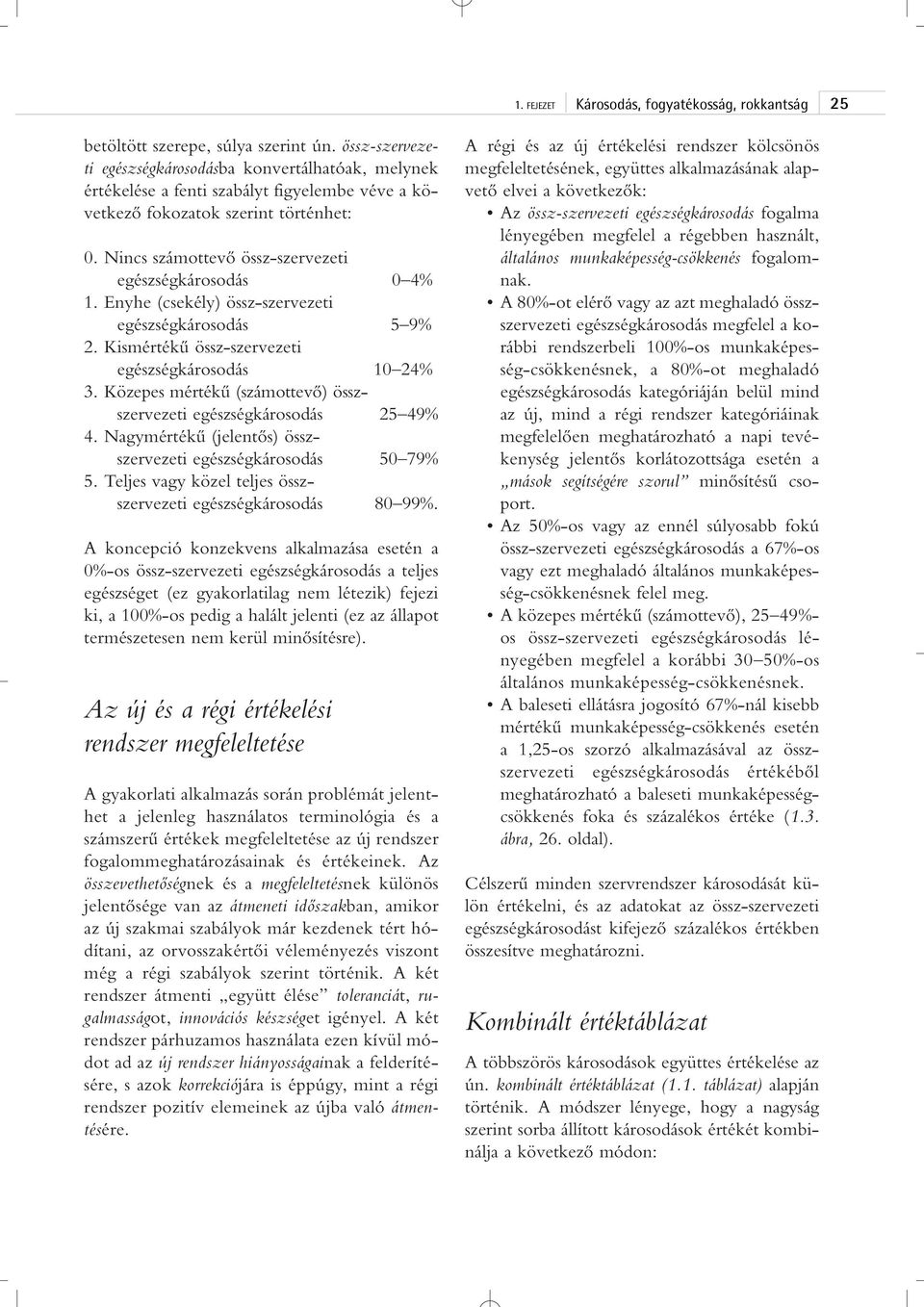 Nincs számottevô össz-szervezeti egészségkárosodás 0 4% 1. Enyhe (csekély) össz-szervezeti egészségkárosodás 5 9% 2. Kismértékû össz-szervezeti egészségkárosodás 10 24% 3.