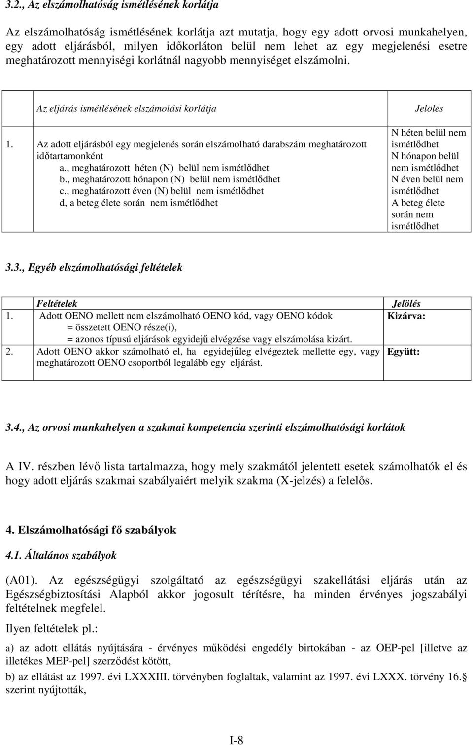 Az adott eljárásból egy megjelenés során elszámolható darabszám meghatározott időtartamonként a., meghatározott héten (N) belül nem ismétlődhet b., meghatározott hónapon (N) belül nem ismétlődhet c.