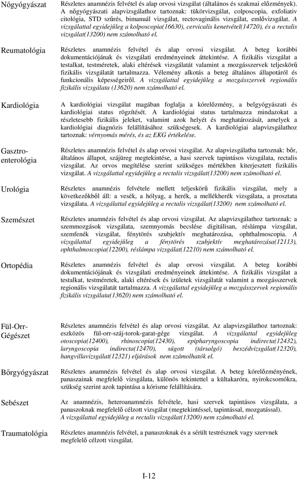 A vizsgálattal egyidejűleg a kolposcopia(16630), cervicalis kenetvétel(14720), és a rectalis vizsgálat(13200) nem számolható el. Reumatológia Részletes anamnézis felvétel és alap orvosi vizsgálat.