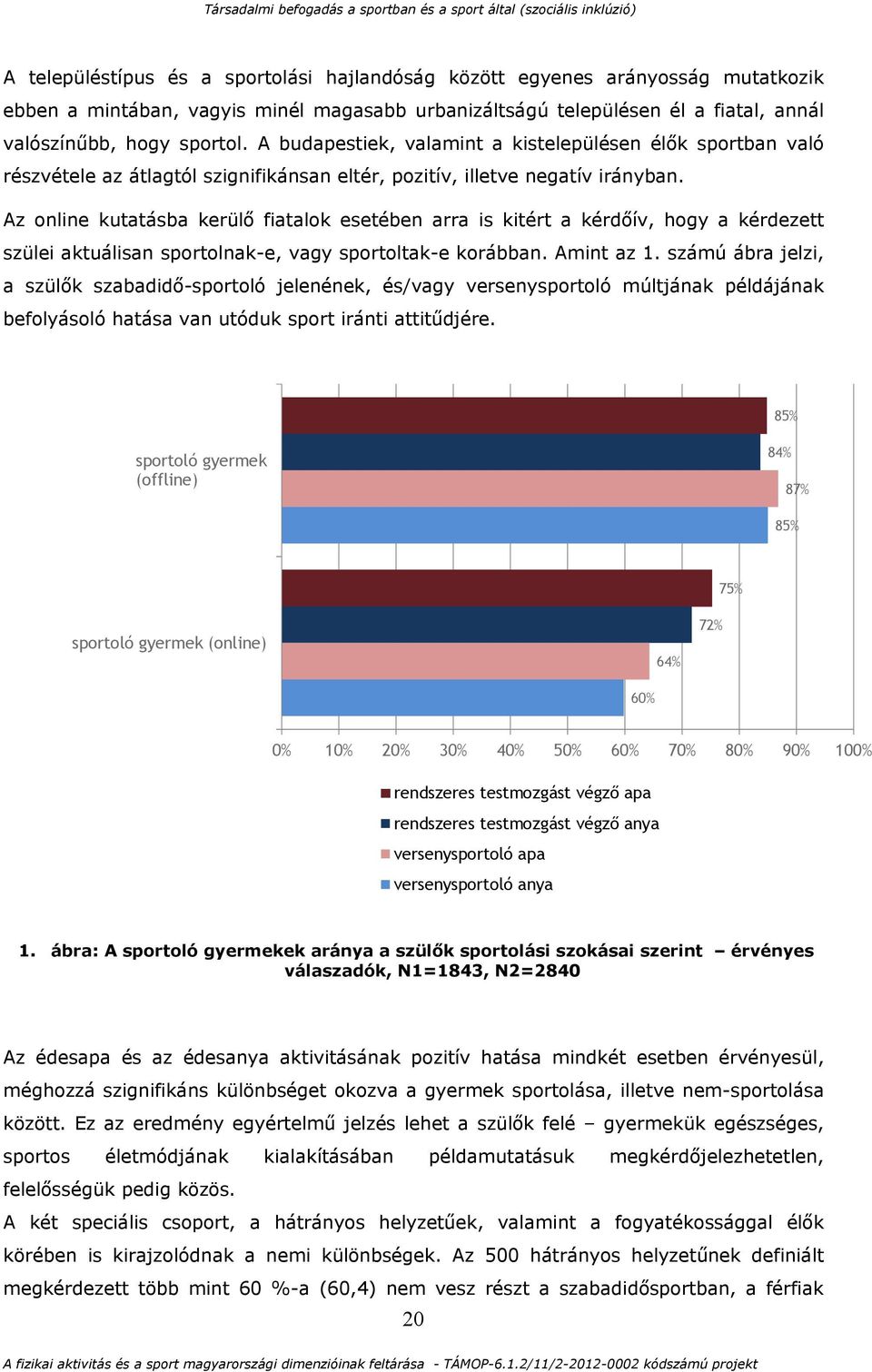 Az online kutatásba kerülő fiatalok esetében arra is kitért a kérdőív, hogy a kérdezett szülei aktuálisan sportolnak-e, vagy sportoltak-e korábban. Amint az 1.