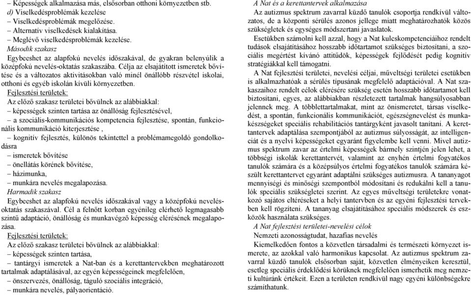 Célja az elsajátított ismeretek bővítése és a változatos aktivitásokban való minél önállóbb részvétel iskolai, otthoni és egyéb iskolán kívüli környezetben.