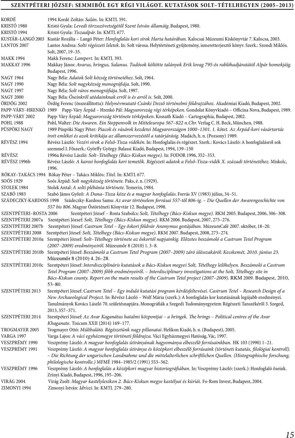 KUSTÁR LANGÓ 2003 Kustár Rozália Langó Péter: Honfoglalás kori sírok Harta határában. Kalocsai Múzeumi Kiskönyvtár 7. Kalocsa, 2003. LANTOS 2007 Lantos Andrea: Solti régészeti leletek.