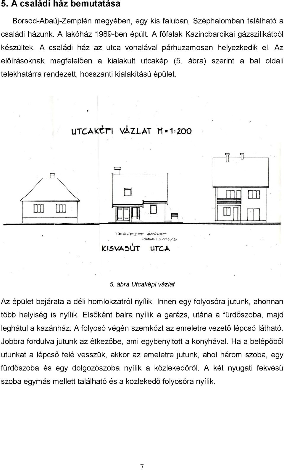 ábra Utcaképi vázlat Az épület bejárata a déli homlokzatról nyílik. Innen egy folyosóra jutunk, ahonnan több helyiség is nyílik.