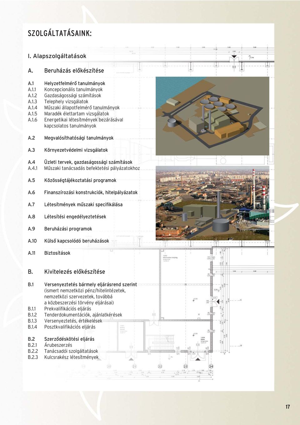 4 Üzleti tervek, gazdaságossági számítások A.4.1 Mûszaki tanácsadás befektetési pályázatokhoz A.5 Közösségtájékoztatási programok A.6 Finanszírozási konstrukciók, hitelpályázatok A.