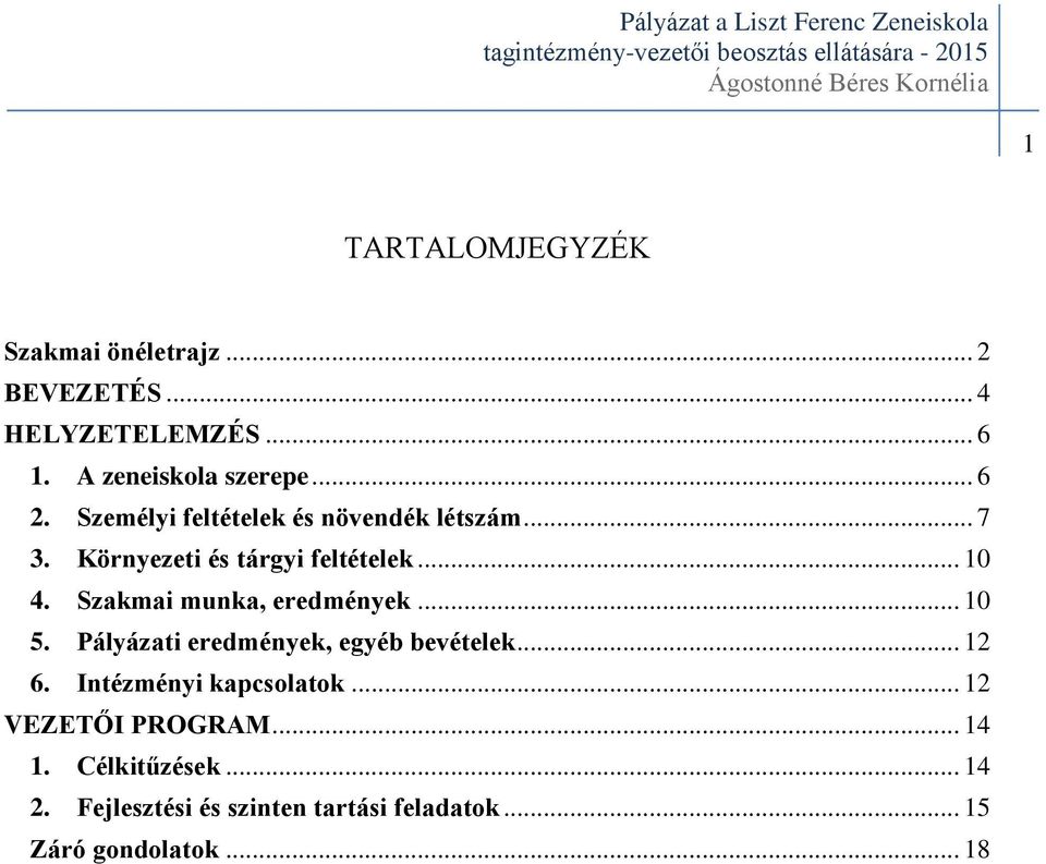 Szakmai munka, eredmények... 10 5. Pályázati eredmények, egyéb bevételek... 12 6. Intézményi kapcsolatok.