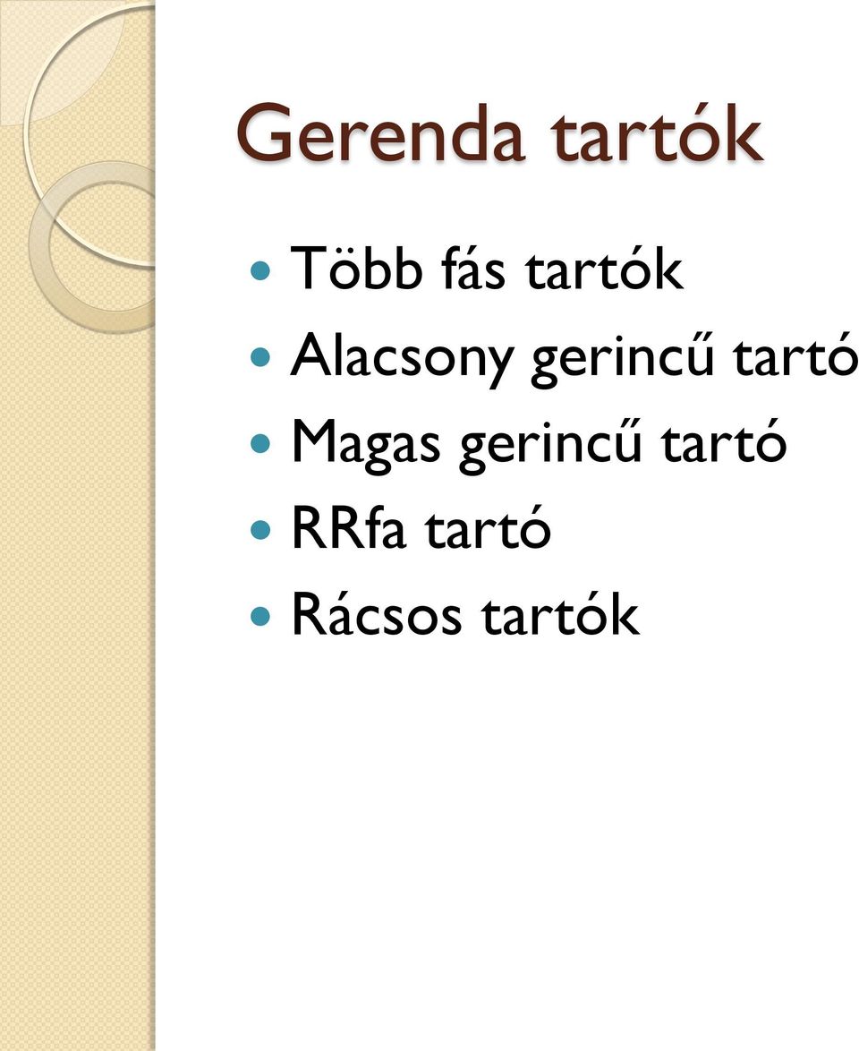 tartó Magas gerincű